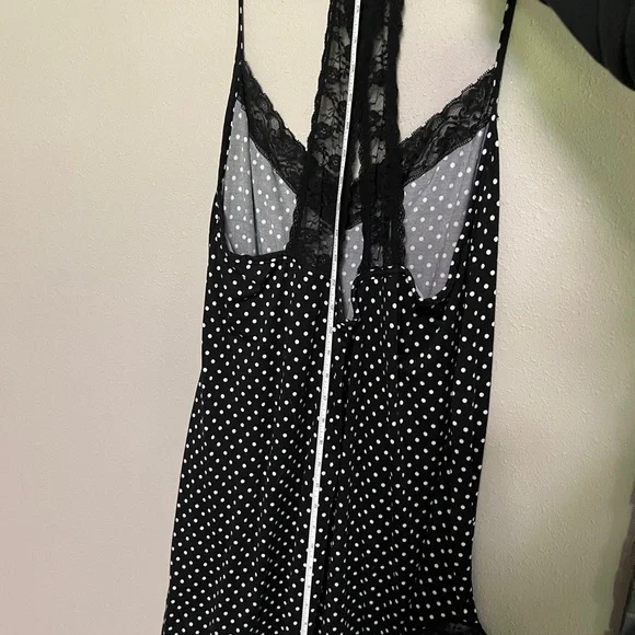Black and White Polka Dot Lace Trim Racerback Babydoll Nightgown 2X - Picture 10 of 15